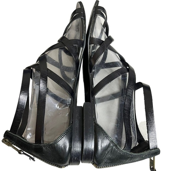 J. Crew Women's Black Leather Strappy Sandals 8 Gladiator Zip Back Made in Italy - Picture 8 of 10
